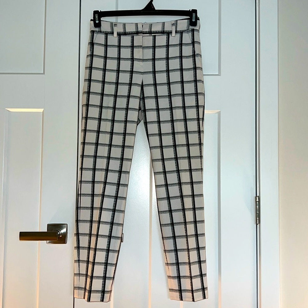 EXPRESS Columnist Stretch Mid-Rise Plaid Black & White Ankle Pants - Picture 1 of 6